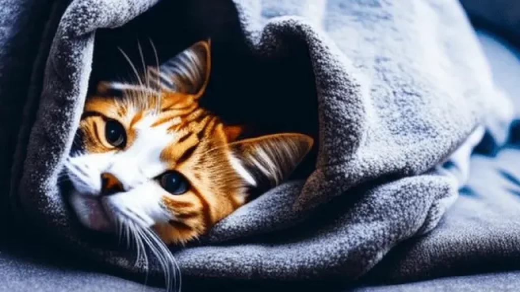 cat curled up in a blanket