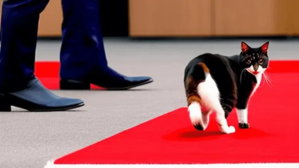 cat walking in a red carpet