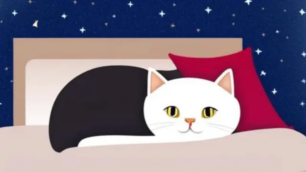 illustration of cat in bed