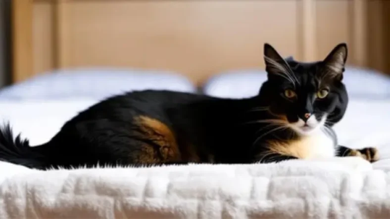 black cat in bed