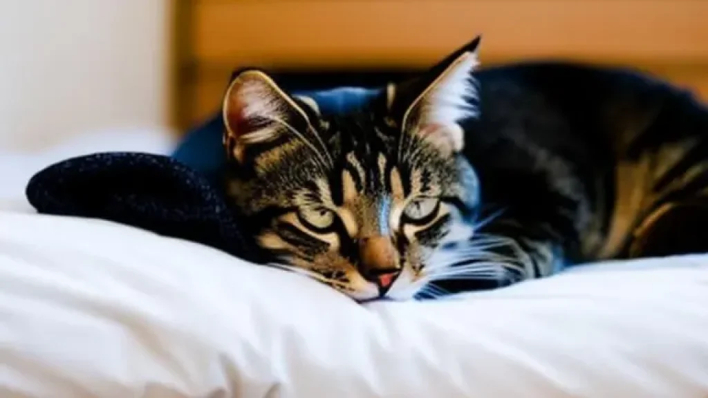 black cat resting in bed