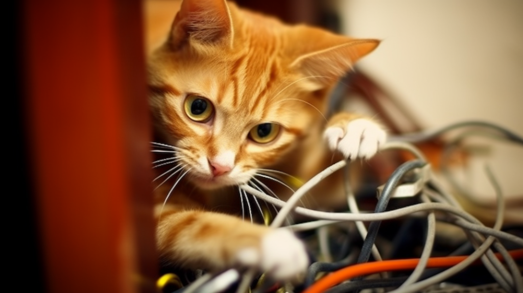 cat at home biting wires