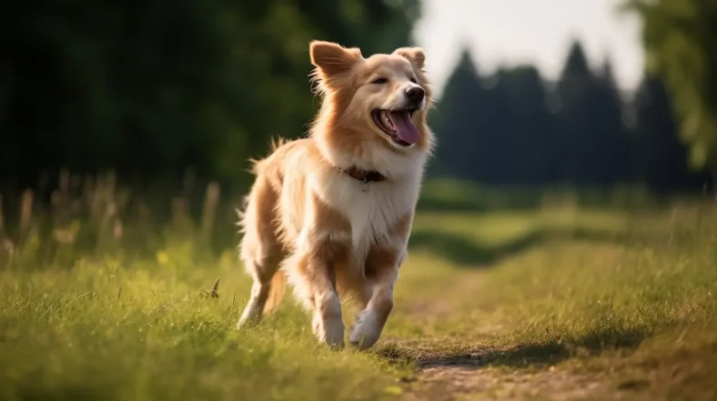 A happy dog with a shiny, healthy coat