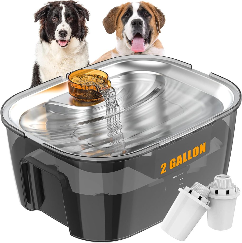 Dog Water Fountain 2 Gallons, PETDOTT Large Pet Water Fountain with SUS304 Water Bowl, 7.6L Stainless Steel Cat Waterer Fountain Great for Large Dogs Multiple Pets Households, BPA Free