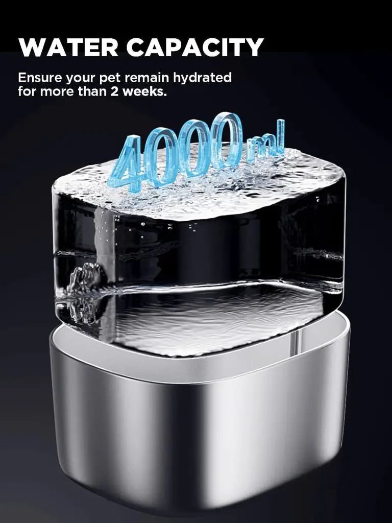 FEELNEEDY Cat Water Fountain Battery Operated, 4L/135fl oz Stainless Steel Pet Water Fountain for Cats Dogs with Motion Sensor, Wireless Ultra Quiet Cat Drinking Fountain with 2 Filters (YPD-C004S)