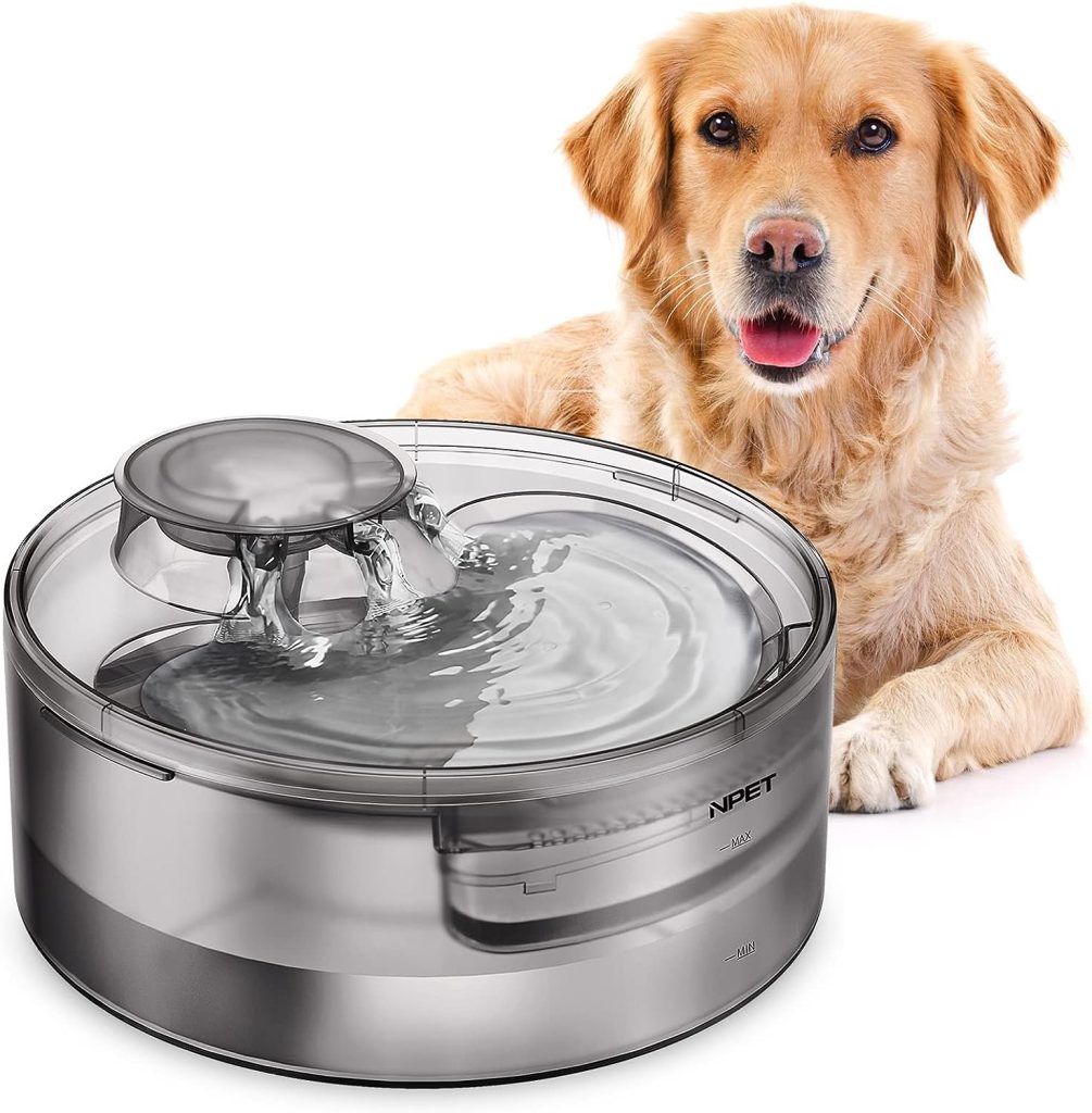 NPET DF10 Dog Water Fountain, 170oz/1.3Gallon/5L Large Automatic Pet Water Dispenser Dog Water Bowl with Cleaning Kit, Replacement Filter for Cat, Dogs, Multiple Pets