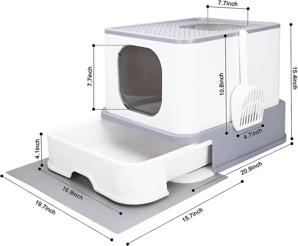 RIZZARI Millions Sold Wordwide Cat Litter Box,Top Entry Cat Litter Box with Lid,Anti-Splshing Cat Kitty Litter Pan Easy Cleaning and Scoop (Upgrade,Light Gray)