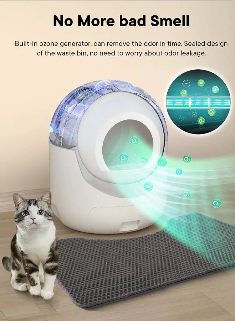 Self Cleaning Cat Litter Box - Anti-Pinch/Odor-Removal Design Automatic Cat Litter Box, Extra Large for Multiple Cats, All Litter Can Use, Easy Clean, with Garbage Bags/Mats, Smart App Control