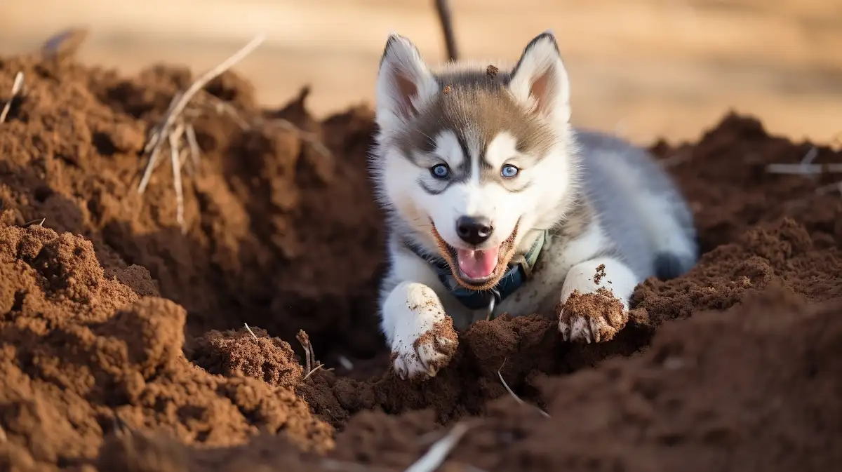 Siberian Husky Puppy digging joyfully